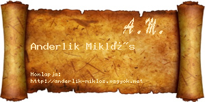 Anderlik Miklós névjegykártya